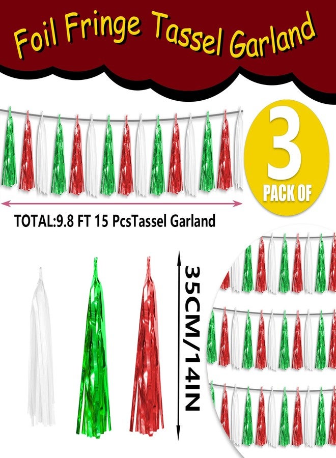 Hysilla 3P Red Green White Foil Fringe Metallic Tassel Streamers Banner Tassel Garland for Parade Floats, Graduation, Wedding, Birthday, Halloween, Christmas, Mexican Italian Birthday Party Decorations - Image 2